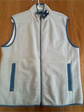 johnnie-O Light Gray Quilted Vest with Blue Trim